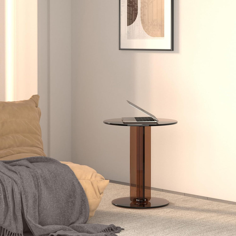 Round Acrylic Side Table, Modern Accent End Table, Minimalist Bedside Night S...