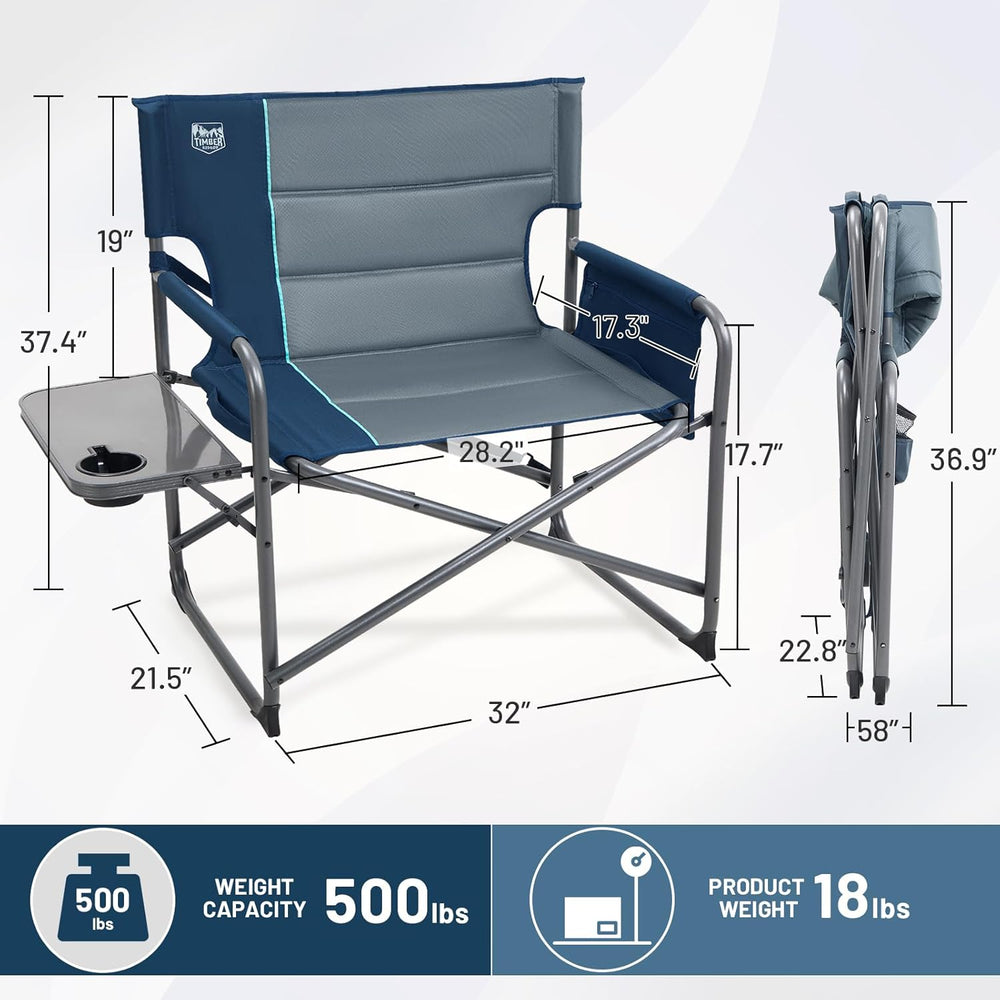 TIMBER RIDGE XXL Director’s Chair – Heavy Duty Folding Chair with Side Table,...