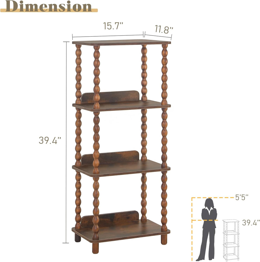 Book Shelf, 4-Tier Bookshelf with Storage, Small Bookcase Display Shelves for...