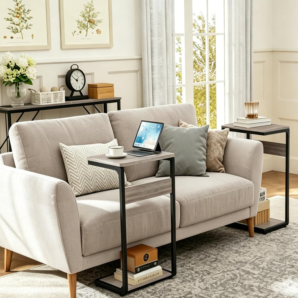 Wood Pedestal Dinner TV Trays Table for Eating on Couch Tables Slide Under, S...