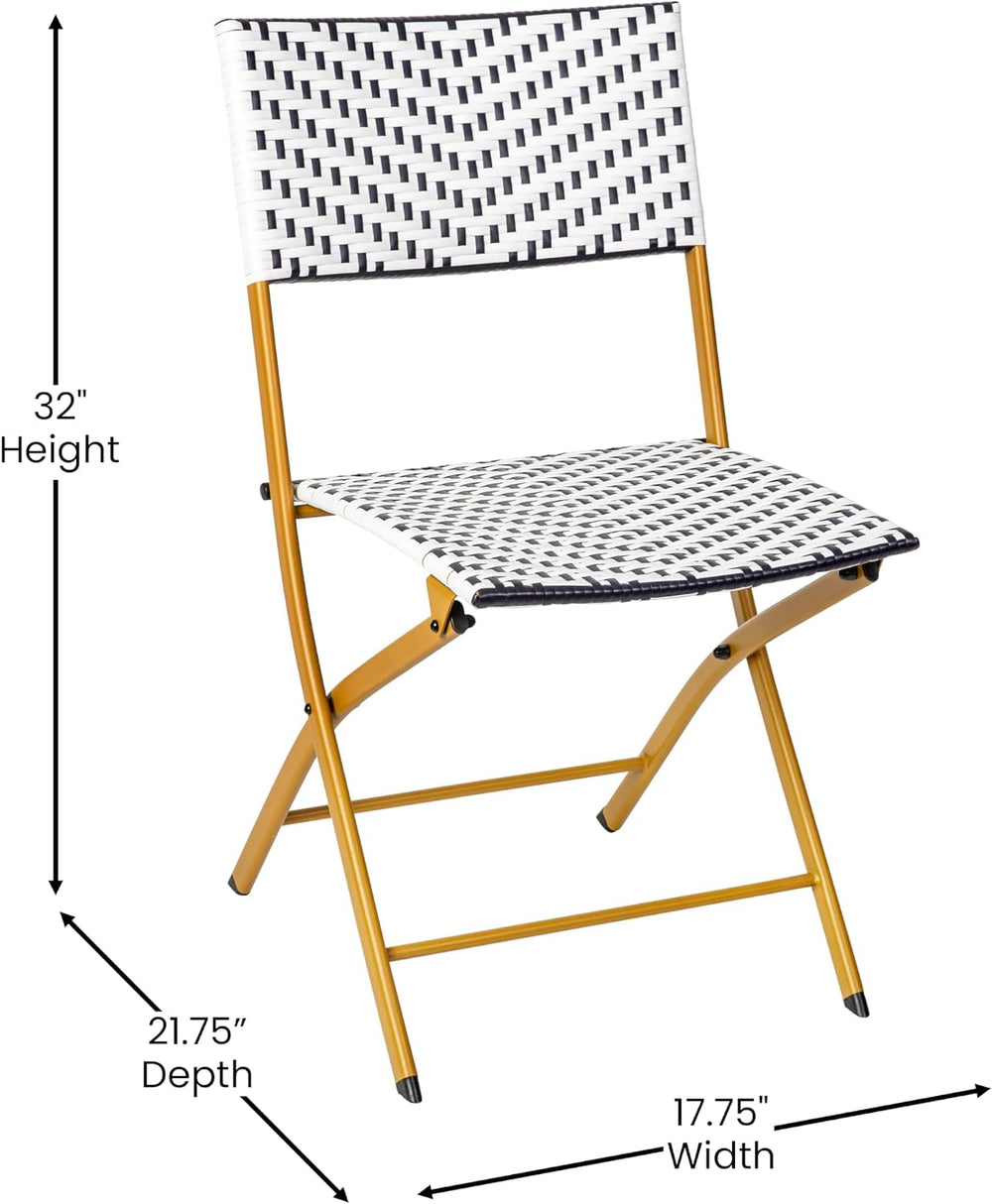 EMMA + OLIVER Navy/White Folding Bistro Chairs, 2-Pack