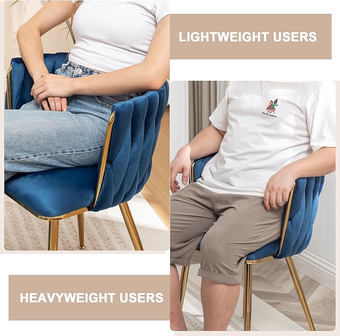 Kiztir Velvet Dining Chairs Set of 4, Modern Dining Chair with Gold Metal Legs, Luxury Tufted Dining Chairs for Dining Room, Bedroom, Kitchen (Blue)