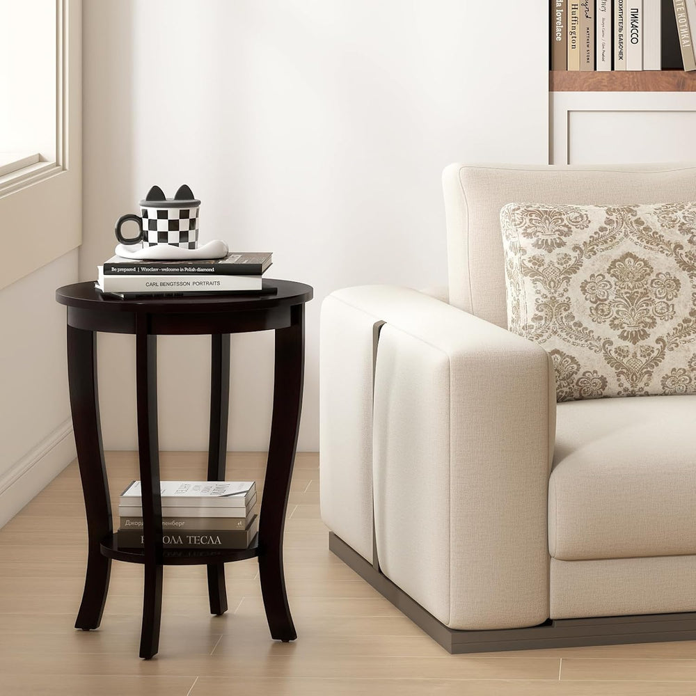 SlickBlue Space-Saving 2-Tier Round End Table with Premium Wood Legs and Floo...