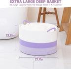 CLHMILY&Z Round Cotton Rope Storage Basket - 22x14.2 Inches - Cute Nursery Bin, Baby Toy Organizer, Lavender Organizer for Home Decor, Multi-Purpose Home Tidy Solution