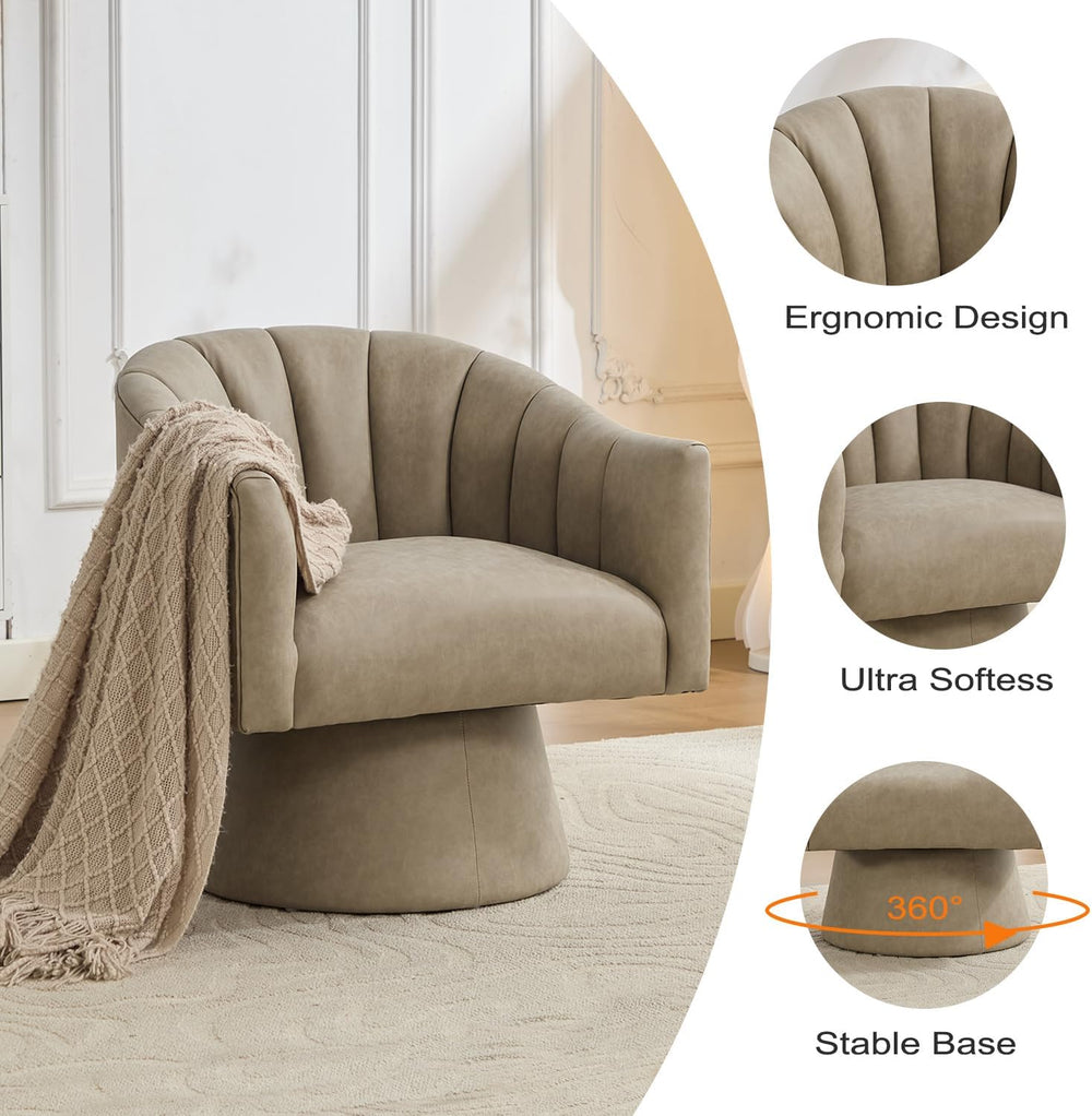 Swivel Accent Chair, Faux Leather 360° Swivel Barrel Chair Upholstered Modern...