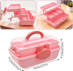 3-Tier Lockable Hair Accessories Organizer for Girls - Foldable Craft Storage Box Pink Plastic box with 2 Trays for Headbands, Art Supplies, Beads & Washi Tapes