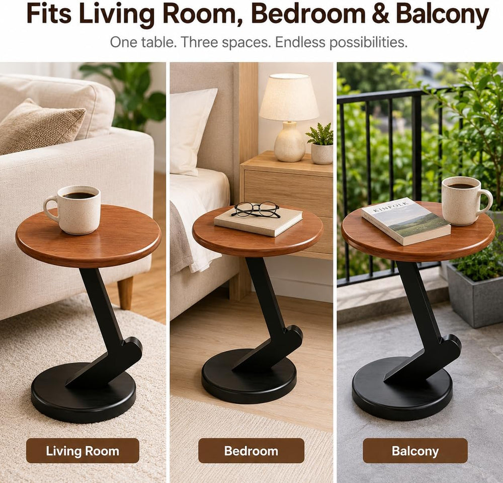 15.75 inch Solid Wood End Table, Round Size Table for Living Room | Sofa Side...
