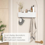 Coat Rack Wall Mount with Hidden Hooks Modern Key Holder Wood Entryway Hook with Shelf for Bedroom Kitchen Hallway Bathroom Designed for Hanging Coats Hats Bags Towels Dog Leashe(White,4 Hooks)