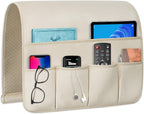 Remote Control Holder for Armchair，Couch Caddy Organizer TV Remote Holder for Bed Storage 5 Pockets，Remote Caddy Bedside Organizer Bedside Table Organizer (Beige, 35''x18'')