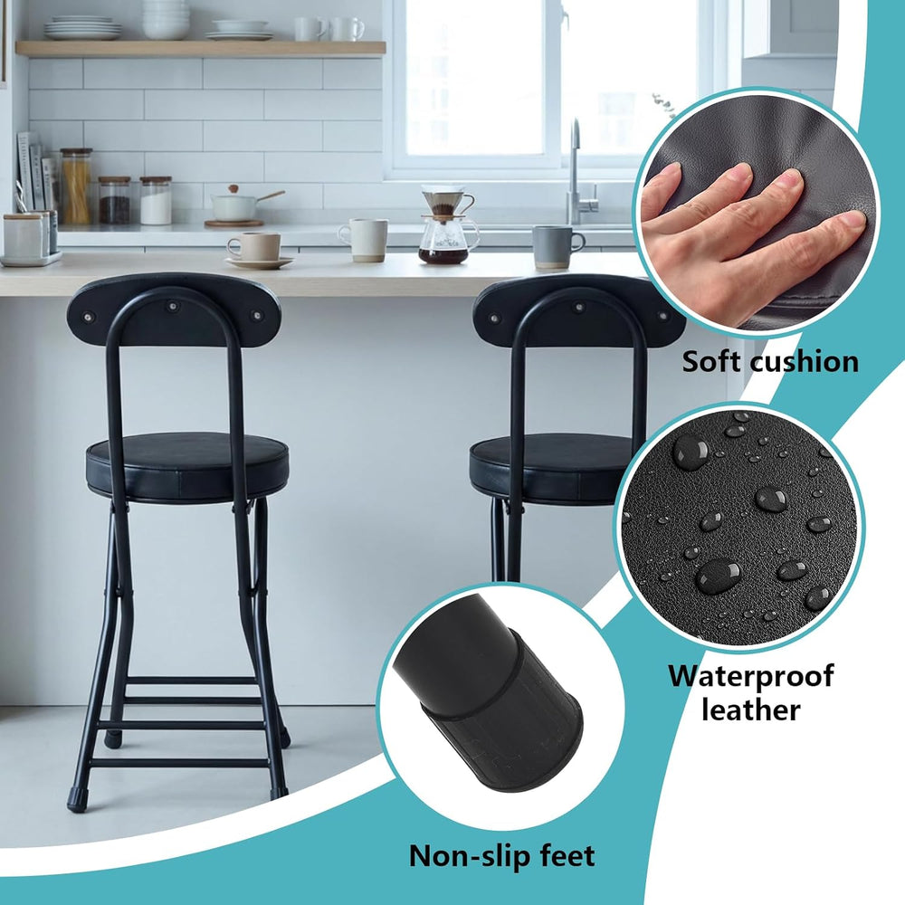 Folding Stool,Cushioned Padded Folding Bar Stool,18inch Black Height Heavy Du...