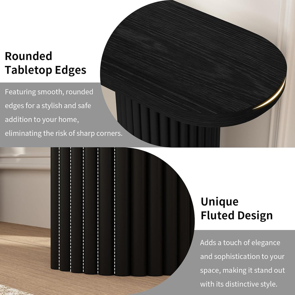 55" Long Fluted Solid Wood Console Table with Semi Circle Legs | Black, ...