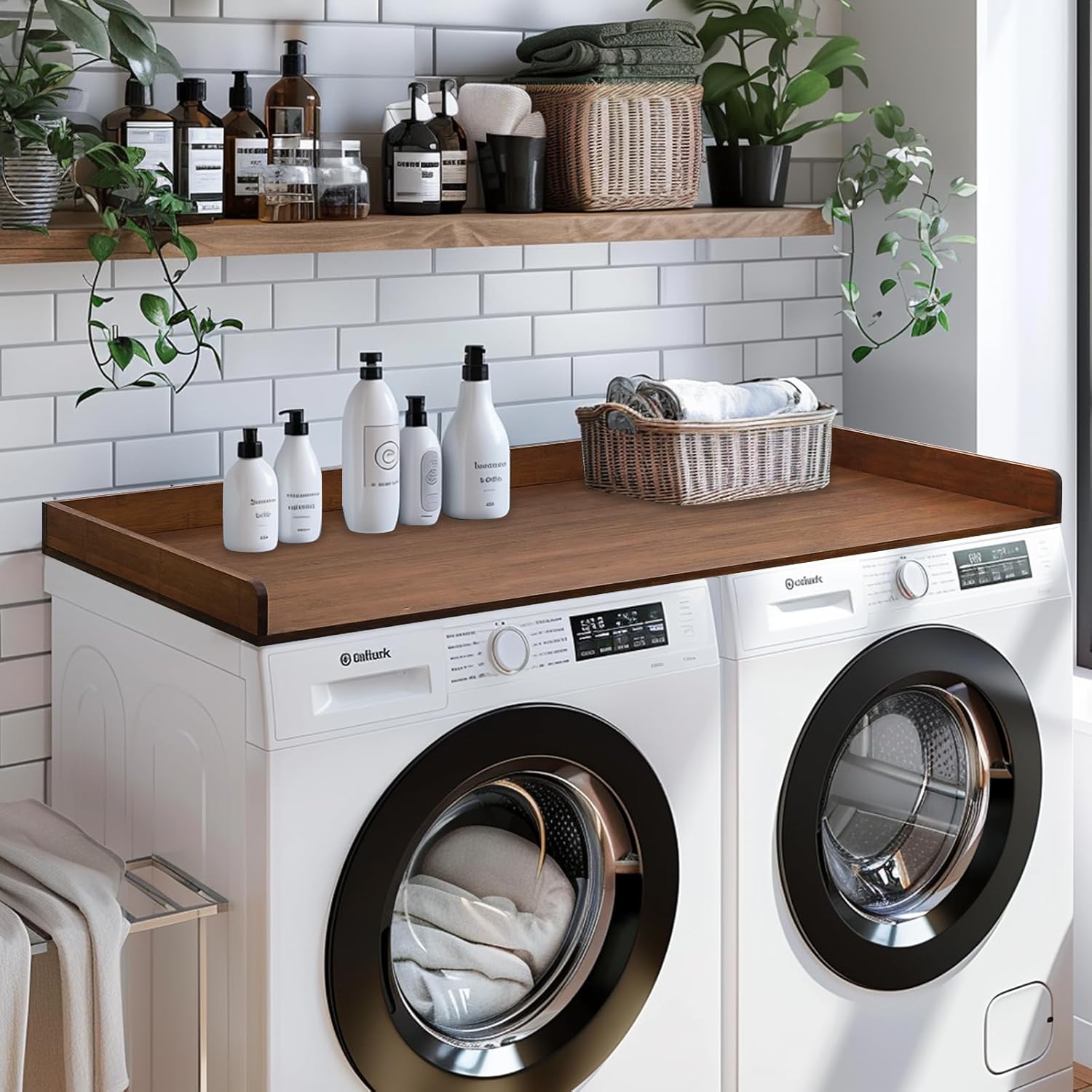 Gashell Washer Dryer Countertop, 27.5" x 58" Bamboo Washer and Dryer Countertop for Laundry Room Organization(Retro Brown)