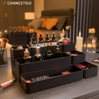 Black Bathroom Drawer Organizer Trays: 9 PC Stackable Desk Organizers Bin | vanity office kitchen modern shallow containers modular storage