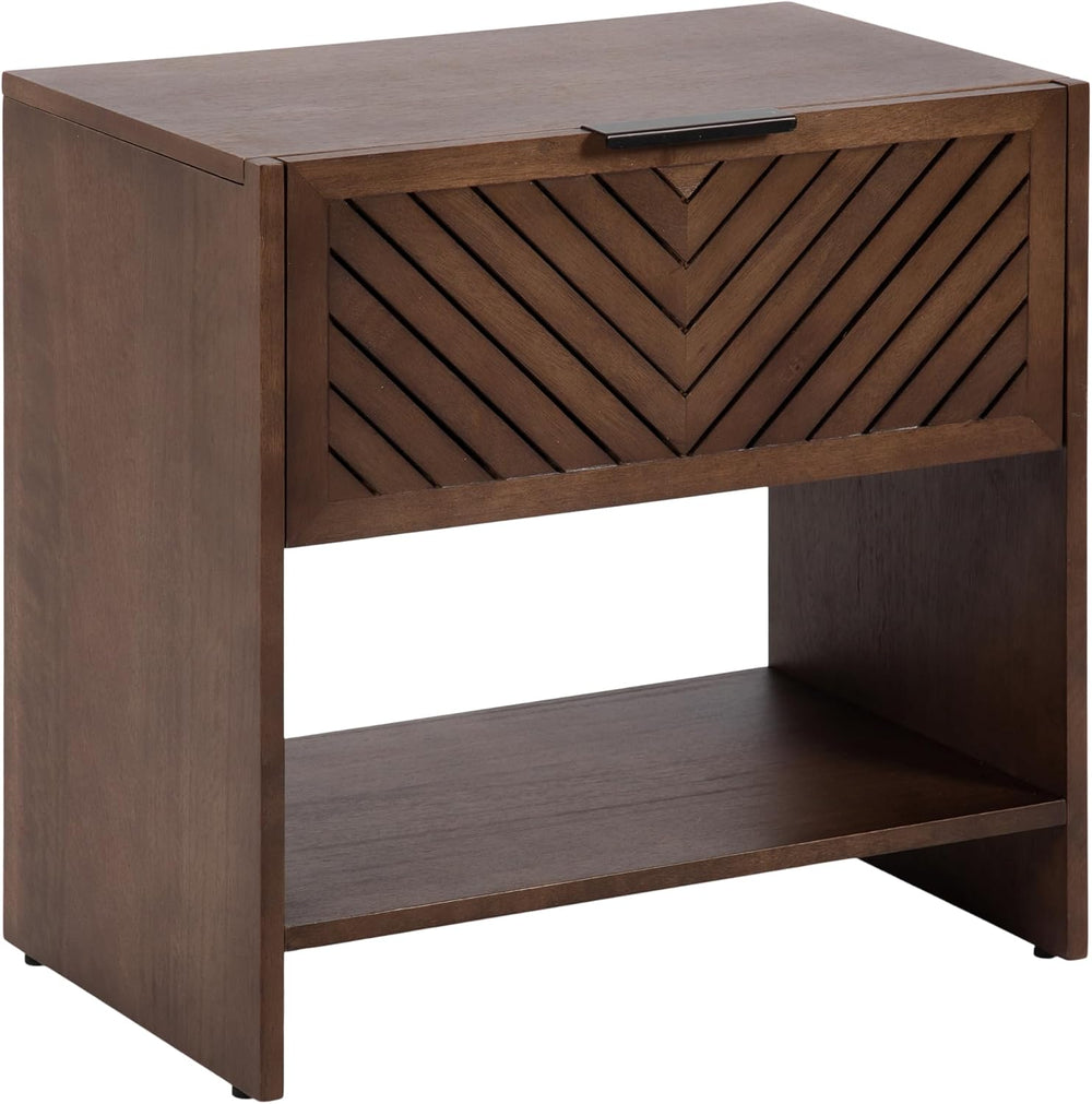 Kate and Laurel Mezzeta Modern Slatted Wood Side Table with Storage, 22 x 14 ...