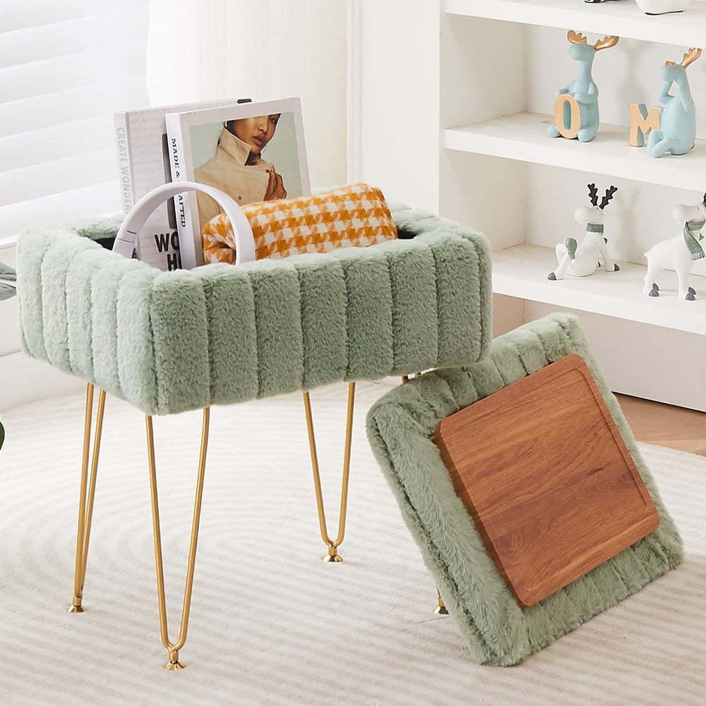 Wimarsbon Faux Mink Fur Storage Ottoman, Modern Soft Footstool, Storage Bench...