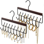 Wooden Jewelry Hanger 2-Pack, Hanging Jewelry Organizer with 16 Hooks, Tangle-Free Display for Necklace, Bracelet, Ring, Bangles, Perfect for Bathroom, Closet Door