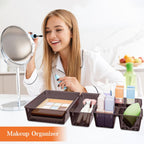 25 PCS Plastic Drawer Organizer Set, 4-Size Versatile Organizer Trays & storage Bins for Makeup, Jewelry, and Gadgets in Bathroom, Bedroom and Office,Brown
