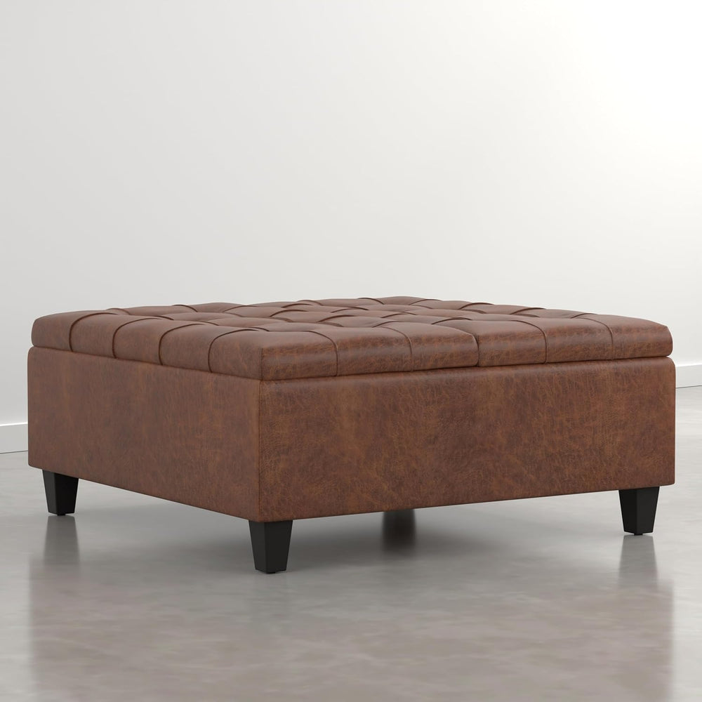 SIMPLIHOME Harrison Coffee Table Storage Ottoman - 36 inch Wide Upholstered V...