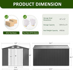 10x12 FT Outdoor Storage Shed, Metal Garden Tool Shed with Updated Frame Structure and Lockable Doors, Ideal for Backyard Garden Patio Lawn, Grey
