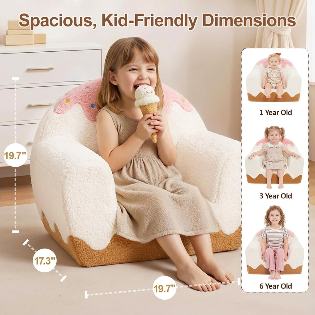 Kids Chair Comfy for Girls 1-6 Years Old, Soft Sherpa Toddler Sofa | Carry Handle, Book Pocket
