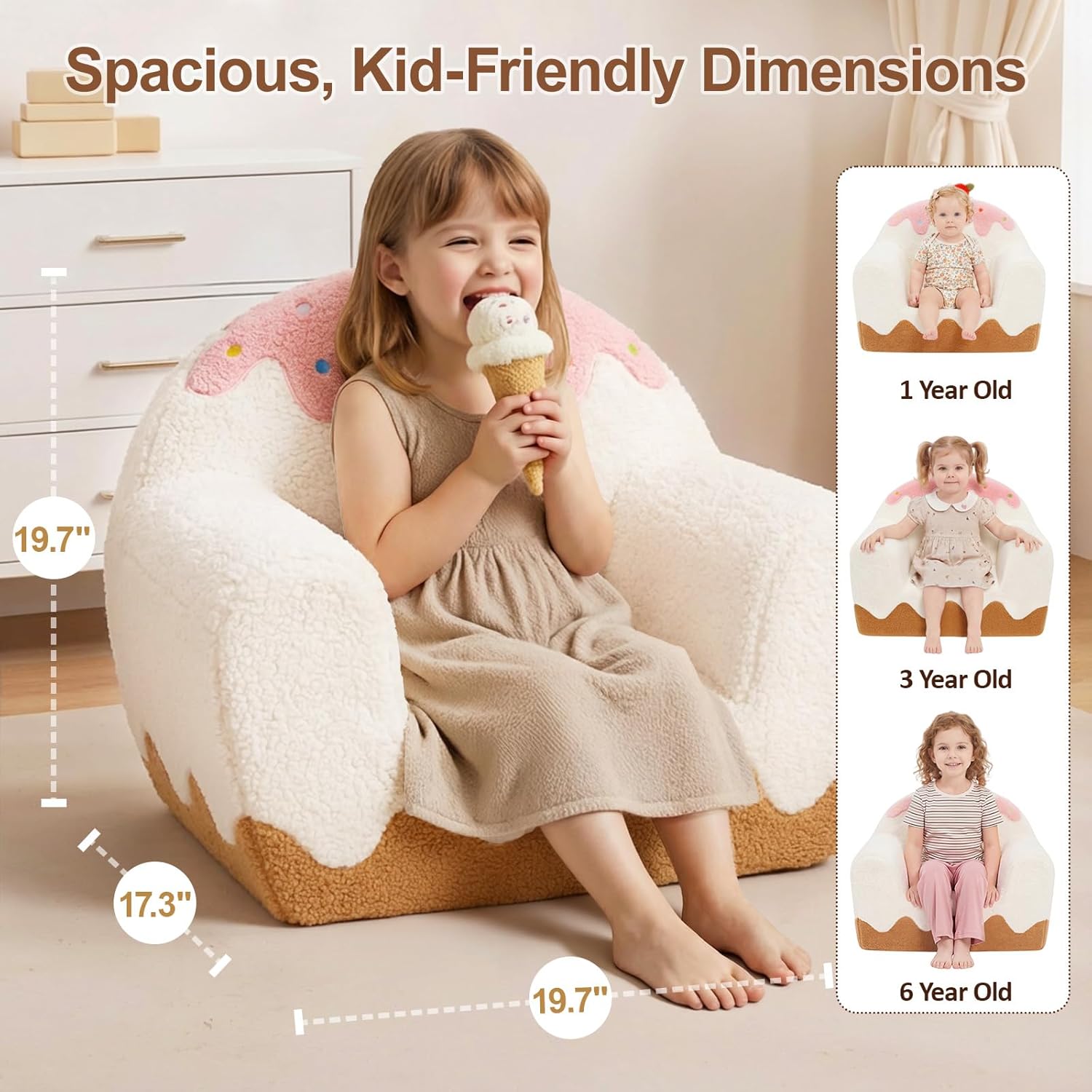 Kids Chair Comfy for Girls 1-6 Years Old, Soft Sherpa Toddler Sofa | Carry Handle, Book Pocket