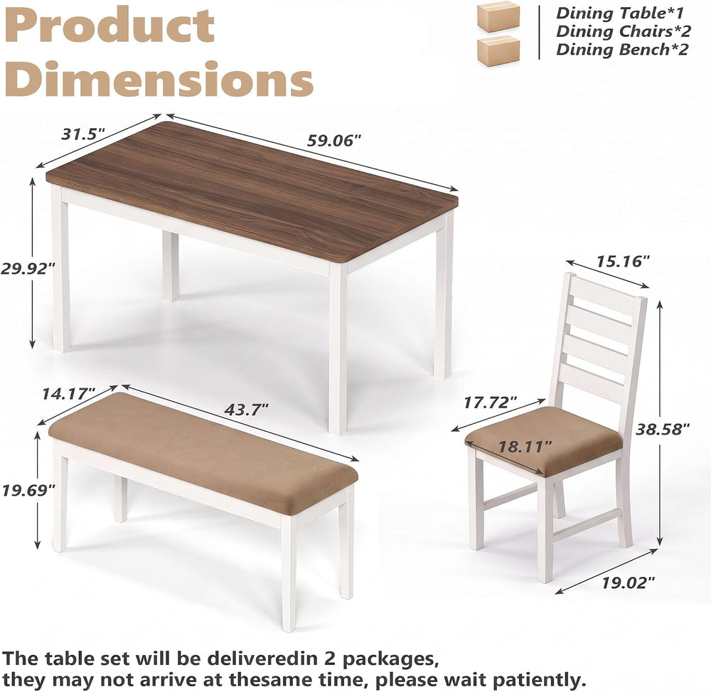 ROCSUMOO 5-Piece Dining Table and Chair Set with 2 Chairs & 2 Benches,Brown