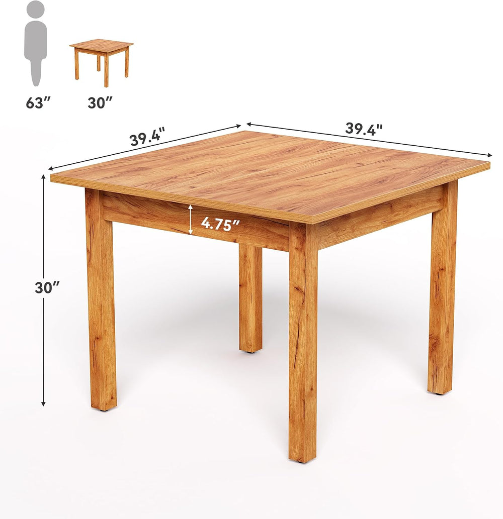 LITTLE TREE 39 Inches Square Dining Table for 4 People, Brown Wooden Kitchen ...