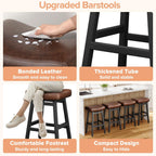 Raynesys 29 Inche Bonded Leather Counter Height Bar Stools Set of 2 Curved | Barstools with Curved Bonded Leather Seats & Heavy Duty Metal Legs for Kitchen Counter, Easy Assembly, Brown/Black