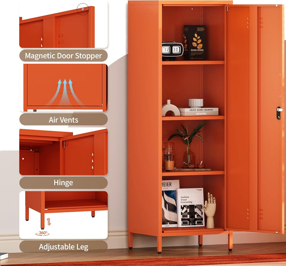 Metal Locker Storage Cabinets 59.06"H Orange Locking File Cabinets Kitch...