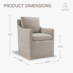 Upholstered Dining Chairs with Casters, No Assembly Modern Accent Armchair with Rollers for Dining Room, Bedroom, Living Room, Reading Room, Already Assembled, White, 1 Box