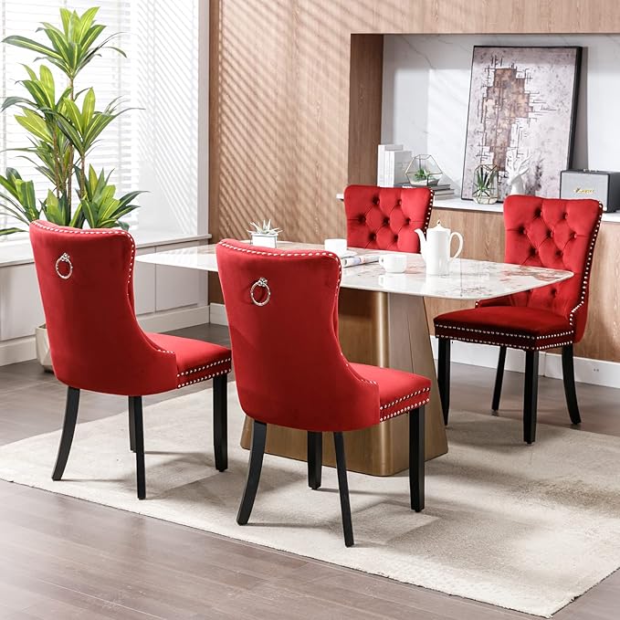 Modern Dining Chairs Set of 4, Tufted Upholstered Dining Chair with Solid Woo...