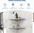 FerdY 2-Pack 10" Brushed Nickel Recessed Corner Shower Shelf, for Tiled Bathroom Walls, 304 Stainless Steel Floating Shelf, Shower Caddy Storage Shelves, No Drilling Required, Striped Triangle