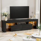 Black 63 Inch Floating TV Stand with Two Drawers & 16-Color LED Lights, Large Modern Entertainment Center for TVs Up to 75 Inches, Wooden Media Console with Open Shelf