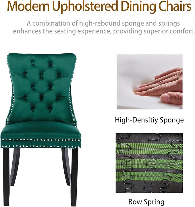 Velvet Dining Chairs Set of 6, Tufted Upholstered Dining Room Chairs with Bac...