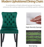 Velvet Dining Chairs Set of 6, Tufted Upholstered Dining Room Chairs with Back Ring Pull, Nailhead Trim and Solid Wood Legs, Modern Dining Chairs for Dining Room, Kitchen(Green)