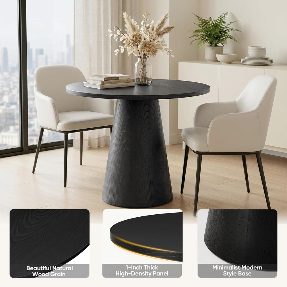 Comfy to go 35" Round Dining Table Wood for 2-3, Modern Farmhouse Kitche...