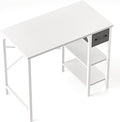 CubiCubi Computer Desk, 35 Inch Small Home Office Workstation with Drawer Storage Shelves for Small Space, Writing Study Desk, Warm White