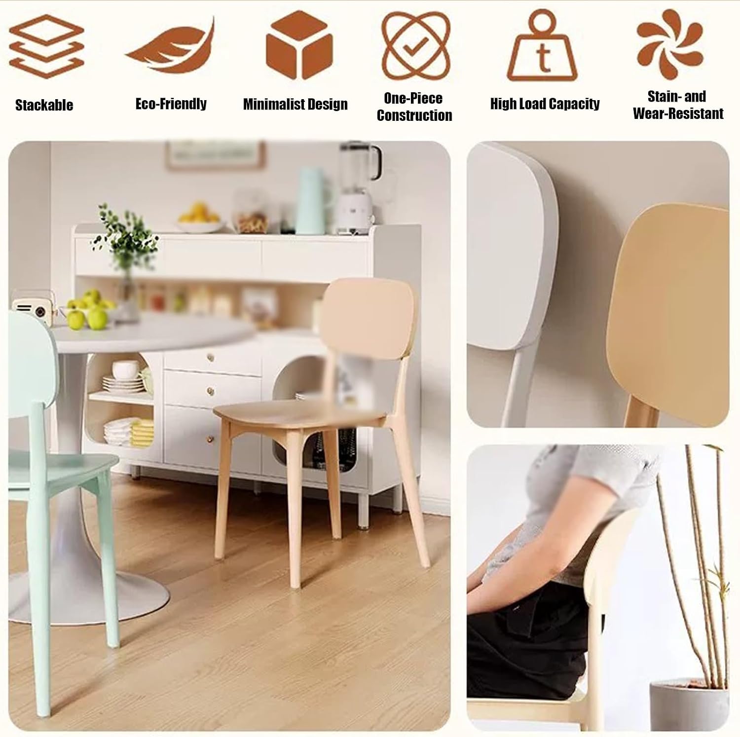 Dining Chairs, Heavy-Duty Plastic Stools, Commercial Dining Chairs, with Comfy Low Back Lumbar Support, for Parties, Home, Office(Green)