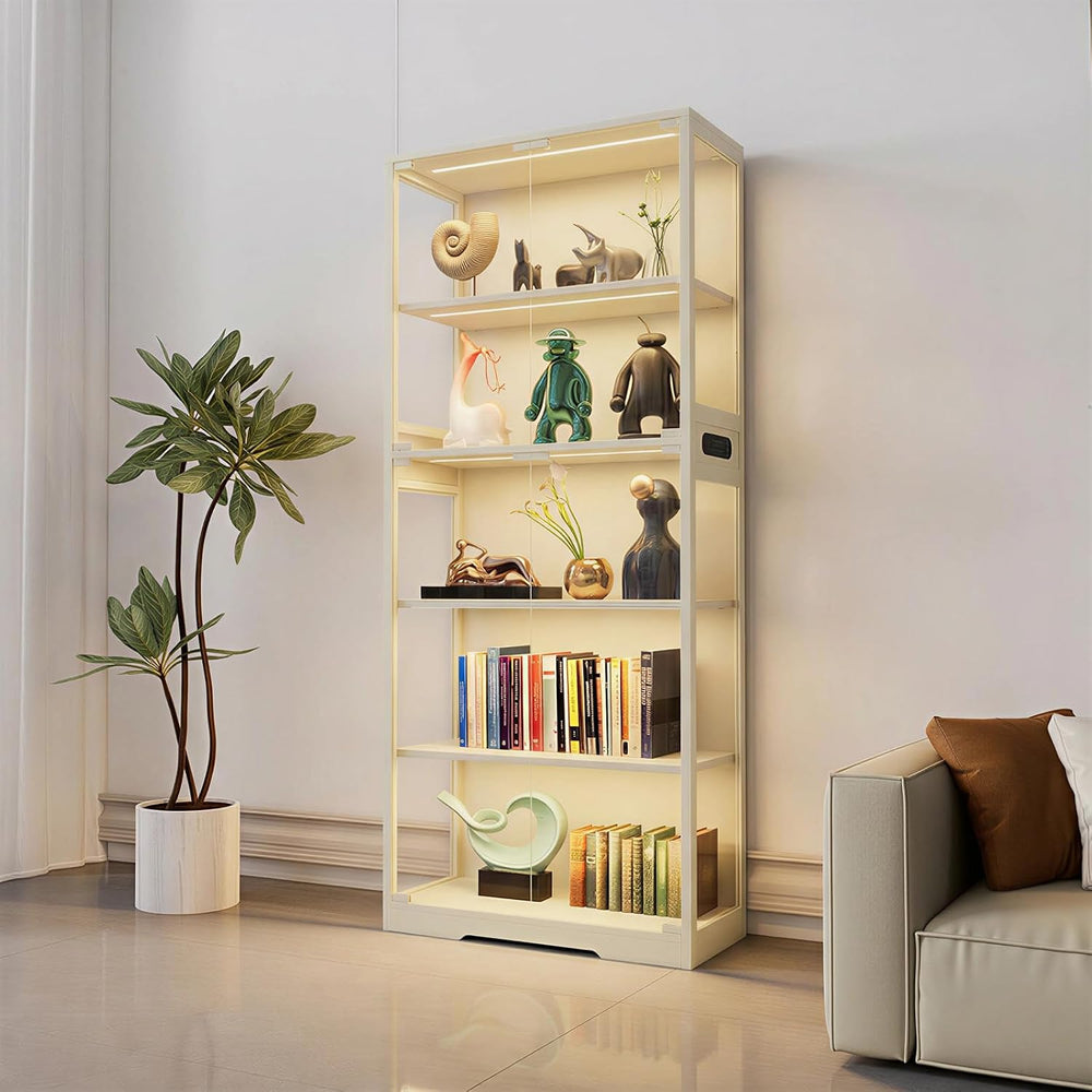 Display Cabinet with Glass Doors, 5-Tier 65" Glass Display Cabinet with ...