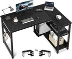 Casaottima L Shaped Computer Desk, 40 Inch Small Corner Desk with Storage Shelves & PC Stand, Reversible Gaming Desk for Bedroom, Modern Writing Study Table for Home Office, Black
