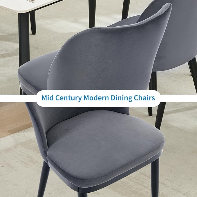 Wooden Dining Chairs Set of 6, Upholstered Kitchen Dining Room Chairs with Padded Seat and Wood Legs, Modern Fabric Side Dinner Chair for Kitchen, Dining Room, Restaurant, Cafe