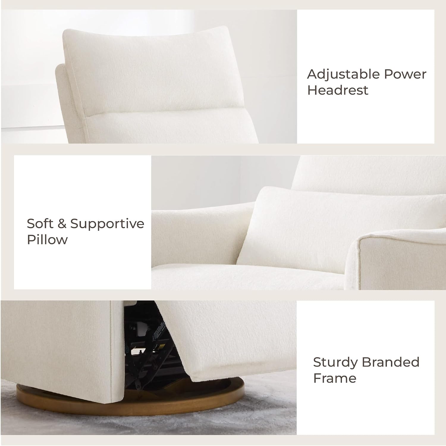 CHITA Power Swivel Glider Recliner Chair, Dual Motor Nursery Glider, Cream | Nursery Rocking Chair with Adjustable Power Headrest, FSC Certified Solid Wood Base, for Bedroom, Living Room