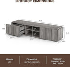 BELLEZE 70" Fluted TV Stand for TVs up to 75", Media Entertainment Center Console Table with Oversize Drawers and 2-Tier Open Shelves, Wood Storage Cabinet for Living Room, 15"D x 70"W x 16"H-(Gray)