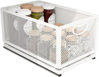 Sliding Cabinet Basket Organizer Drawer Self Adhesive Slide out Pantry Shelves Heavy Duty Carbon Steel Slide Cabinet Storage Basket with Handle for Bathroom Kitchen Home
