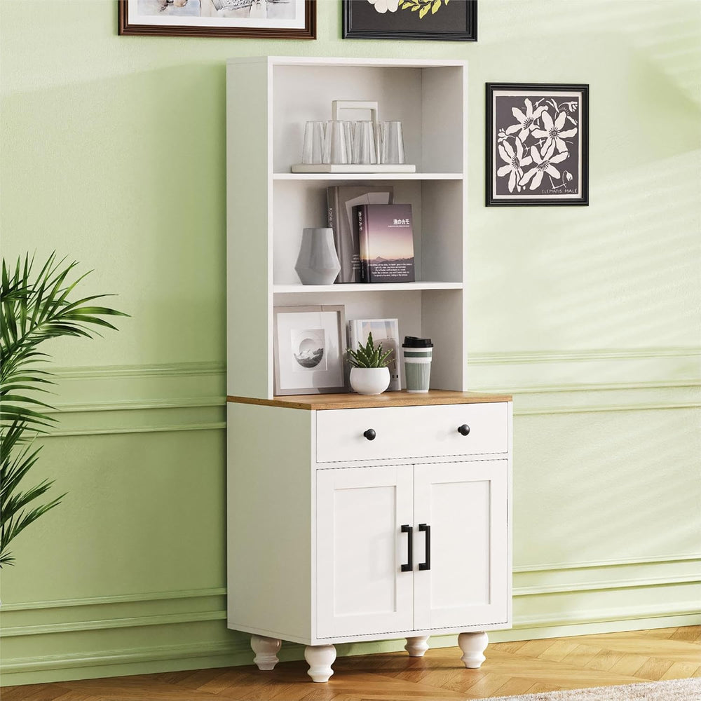 Modern Kitchen Pantry, Storage Cabinet with 4 Solid Wood Gourd-Shaped Legs, A...