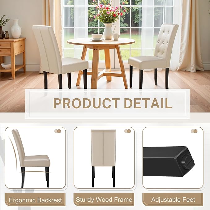 Furmax Ergonomic Dining Chairs Set of 4, PU Leather Dinning Room Chairs, Butt...