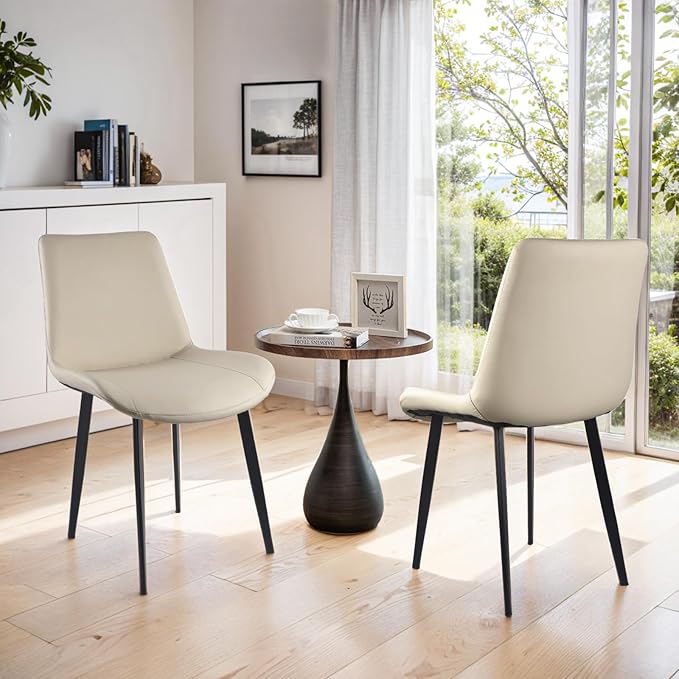 Dining Chairs, Modern PU Leather Dining Room Chair with Sturdy Metal Legs, Upholstered Seat Dinner Chairs Accent Side Chairs for Indoor Kitchen Living Room (Light Grey, Set of 4)