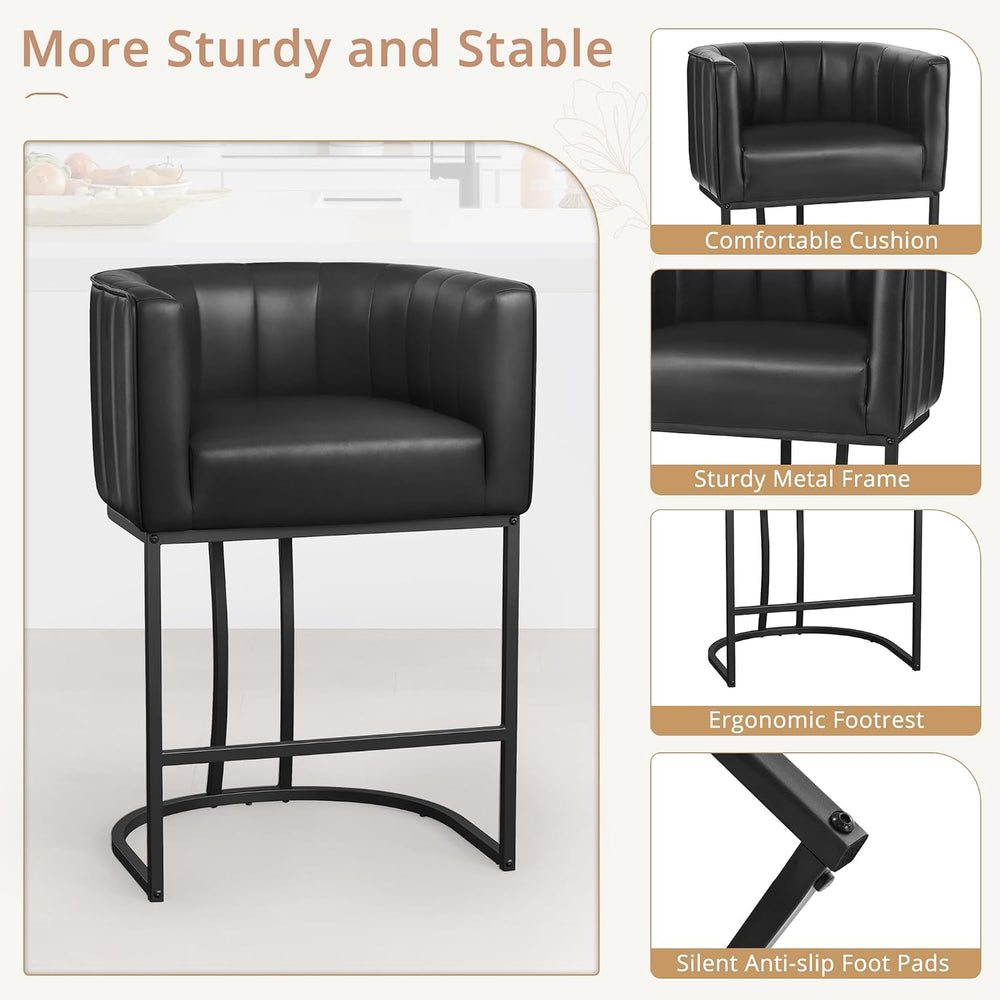 LUE BONA 26.4" H Counter Height Bar Stools Set of 2, Modern Barrel Count...