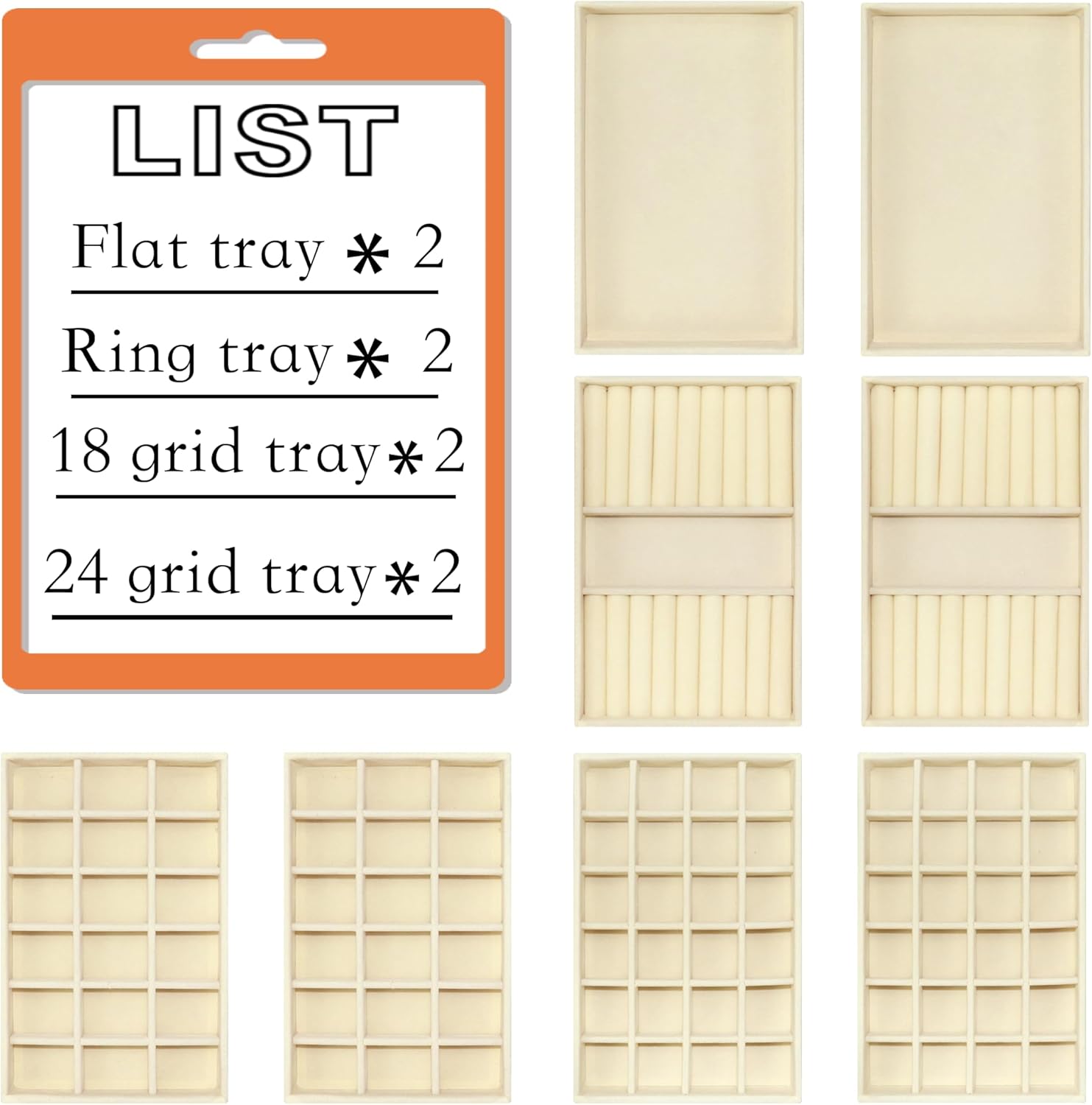 8 Pack Velvet Jewelry Trays X-Large Stackable Jewelry Drawer Organizer Tray 8-Layer Jewellry Tray Set for Earrings, Necklaces, Rings,Bracelets with Removable Dividers for Dresser & Vanity