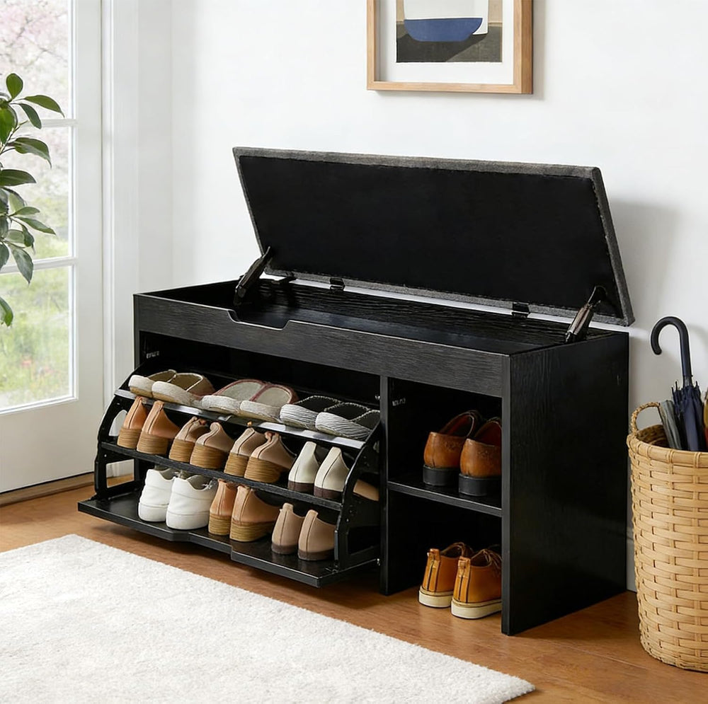 Shoe Storage Bench with Flip Drawers, Entryway Shoe Cabinet with Adjustable S...